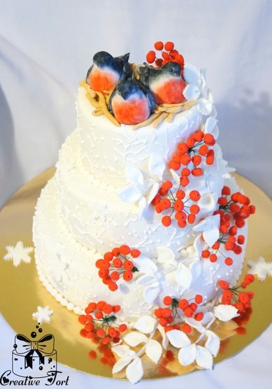 Торт на свадьбу Зимний свадебный торт,снегири (C48327) - Эксклюзивные торты на заказ Creative Tort Людмилы Zайцевой...