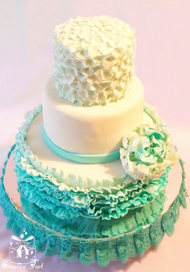 Торт на свадьбу Бирюзовый торт,рюши (C48329) - Эксклюзивные торты на заказ Creative Tort Людмилы Zайцевой...